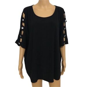 89th + Madison Black Button Sleeve Top Blouse Plus Size 3X